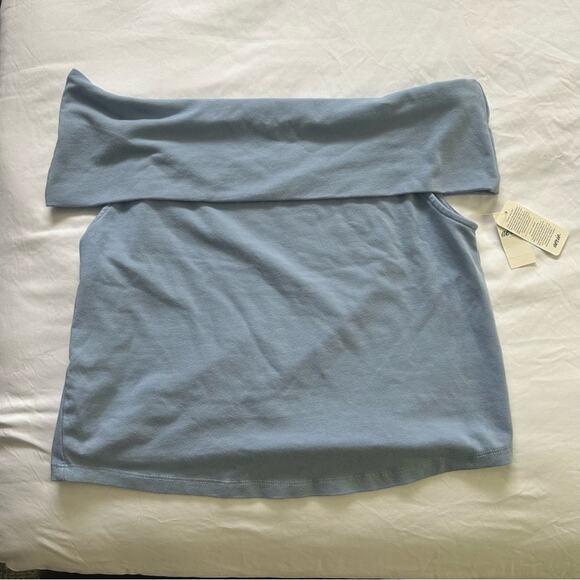 Aerie Foldover Tube Top Cropped Light Blue Crop Top NWT Size L - Picture 1 of 5